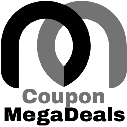 Coupon MegaDeals Gray logo with a cut-out semicircle and the words "Coupon MegaDeals" below.